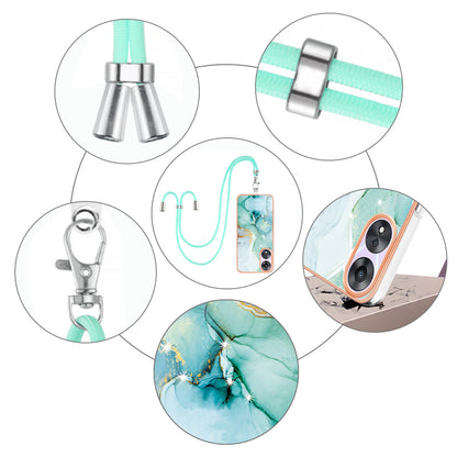 YB IMD Series-9 For Oppo A78 / A58 5G Electroplating Frame TPU Cover IMD Marble Pattern Phone Case with Lanyard