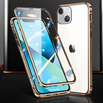 Magnetic Metal Frame + Dual Side Tempered Glass Phone Case for iPhone 15 Full Protection Clear Phone Cover