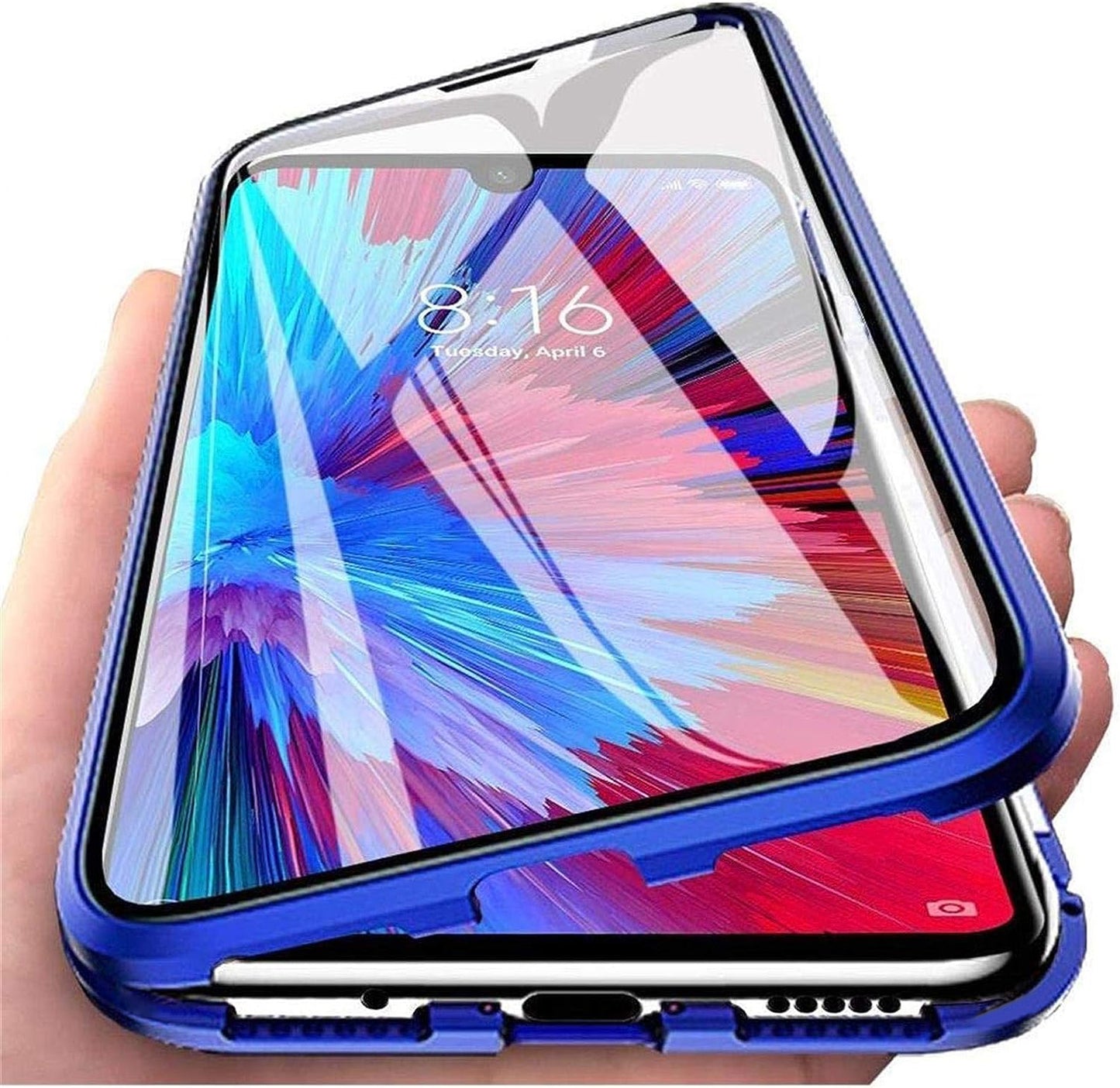 Phone Case for iPhone 15 Plus Magnetic Adsorption Metal Frame + Double-sided Tempered Glass Clear Phone Cover