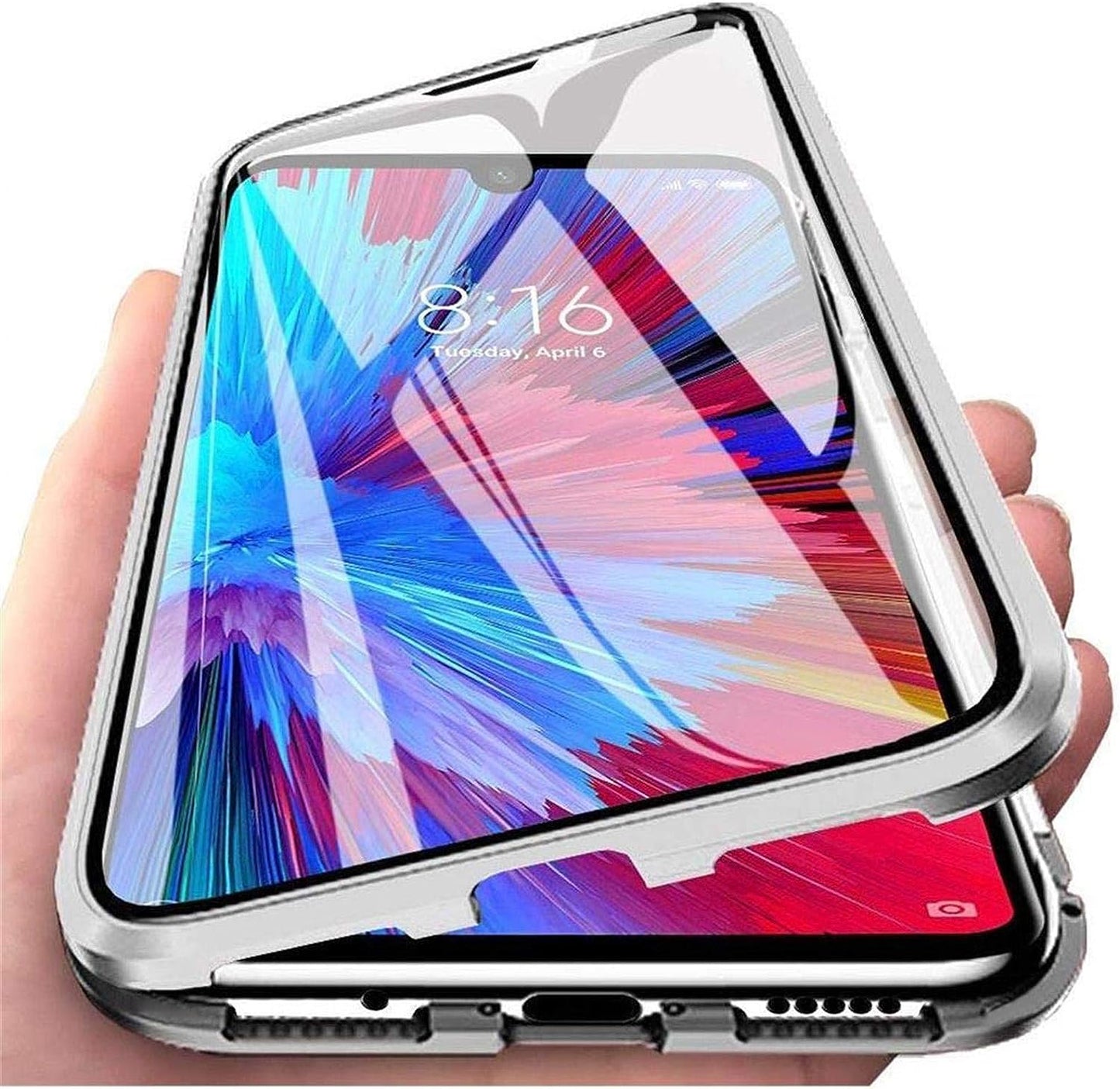 Phone Case for iPhone 15 Plus Magnetic Adsorption Metal Frame + Double-sided Tempered Glass Clear Phone Cover