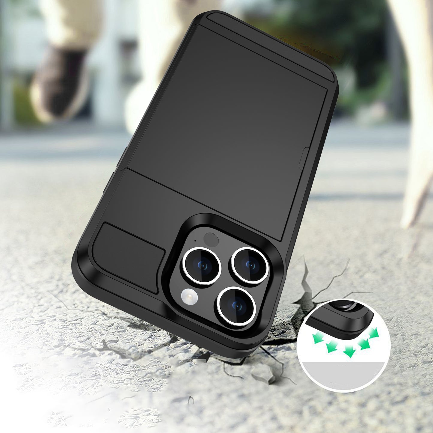 Sliding Card Holder Phone Case for iPhone 15 Plus , Anti-drop PC + TPU Back Cover