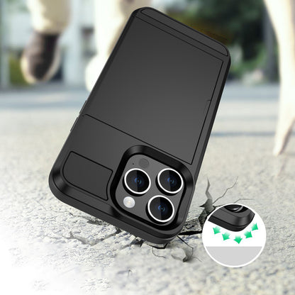 Sliding Card Holder Phone Case for iPhone 15 Plus , Anti-drop PC + TPU Back Cover