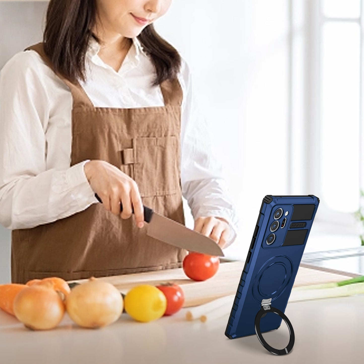 Magnetic Phone Case for Samsung Galaxy Note20 Ultra / Note20 Ultra 5G , Shockproof PC+TPU Kickstand Cover