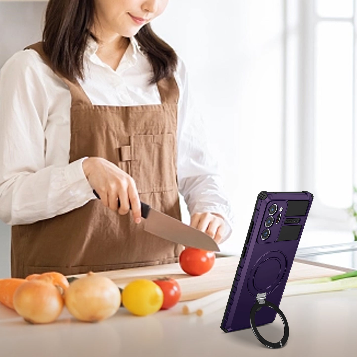 Magnetic Phone Case for Samsung Galaxy Note20 Ultra / Note20 Ultra 5G , Shockproof PC+TPU Kickstand Cover