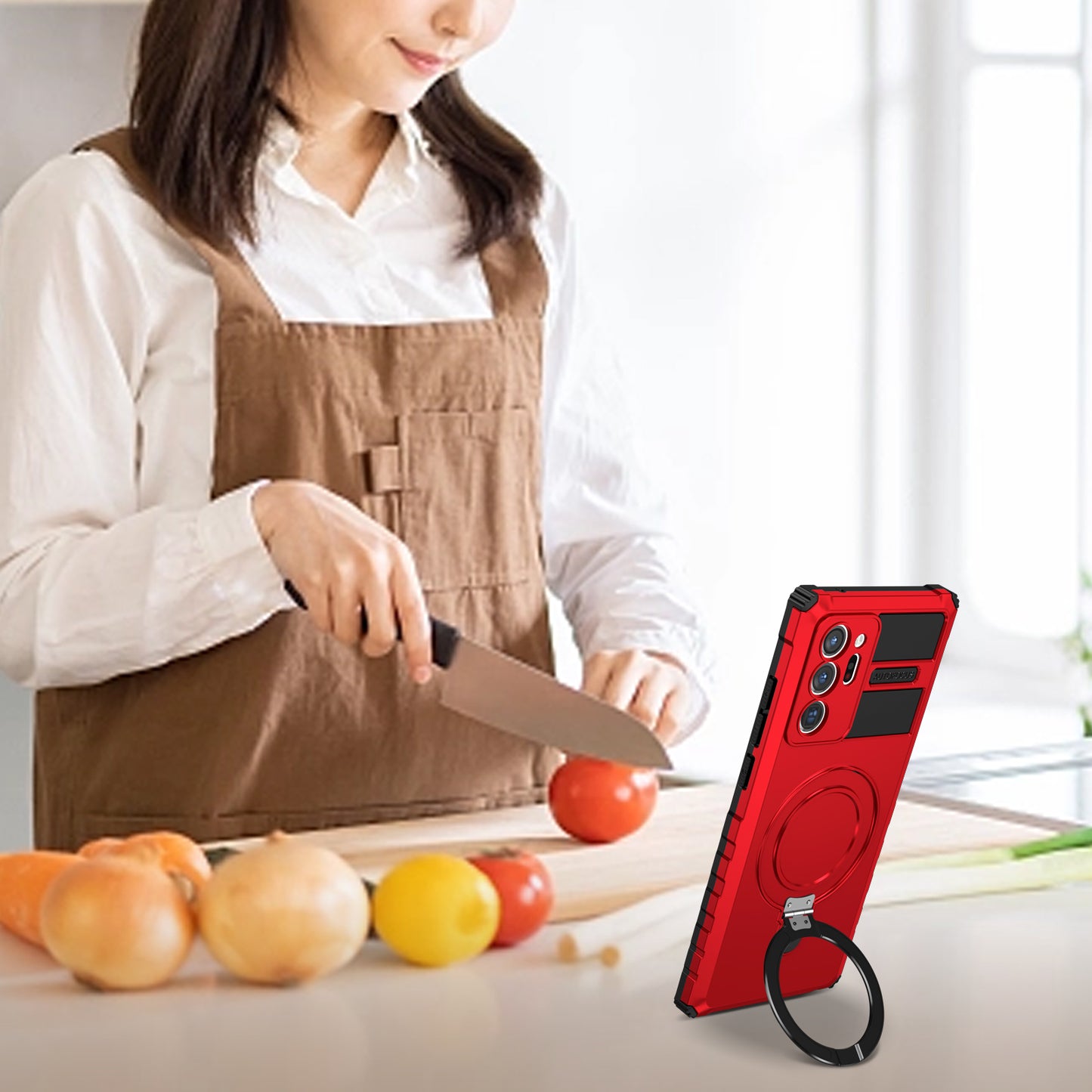 Magnetic Phone Case for Samsung Galaxy Note20 Ultra / Note20 Ultra 5G , Shockproof PC+TPU Kickstand Cover