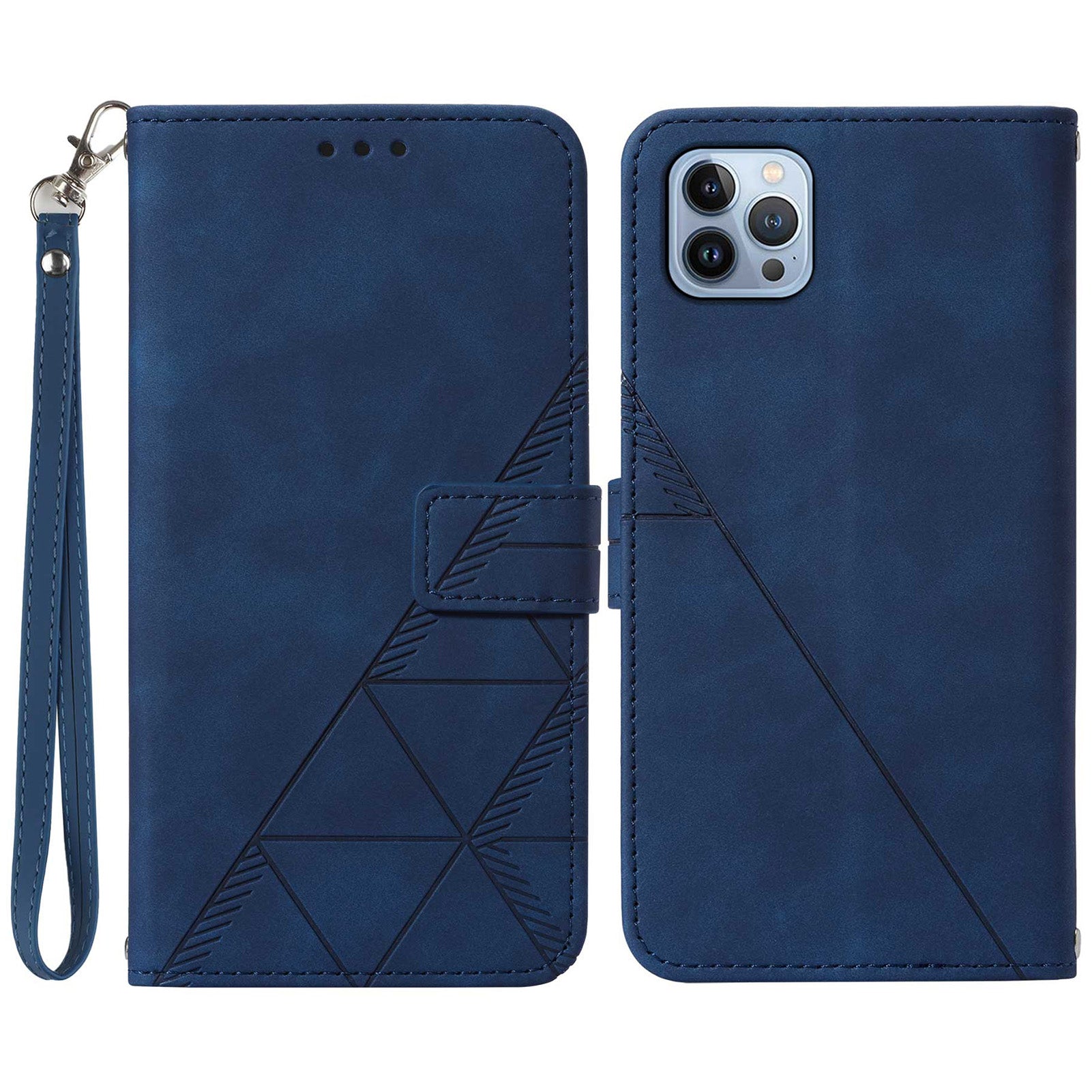YB Imprinting Series-1 for iPhone 15 Pro Wallet Stand Leather Phone Cover Imprinted Phone Case with Hand Strap