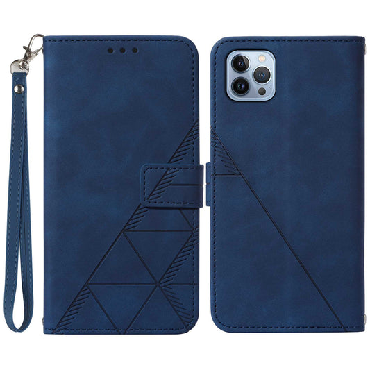 YB Imprinting Series-1 for iPhone 15 Pro Wallet Stand Leather Phone Cover Imprinted Phone Case with Hand Strap