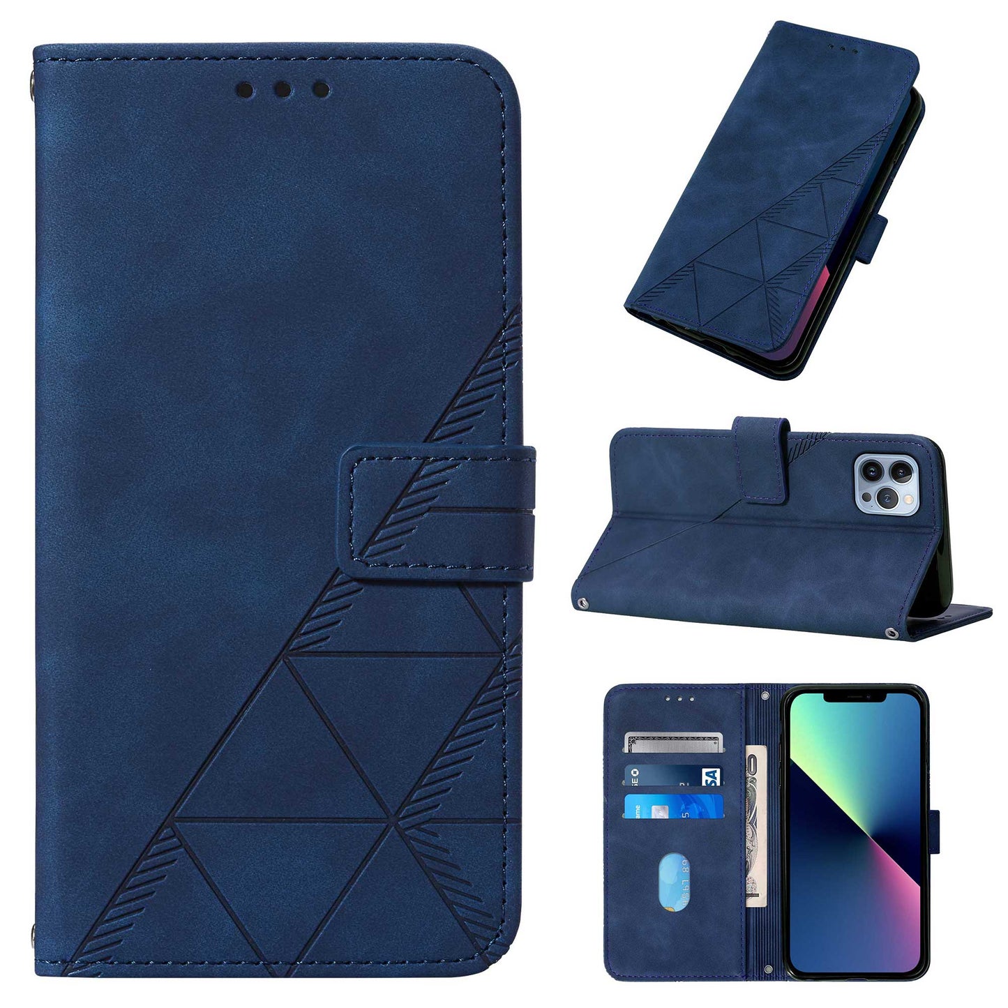 YB Imprinting Series-1 for iPhone 15 Pro Wallet Stand Leather Phone Cover Imprinted Phone Case with Hand Strap