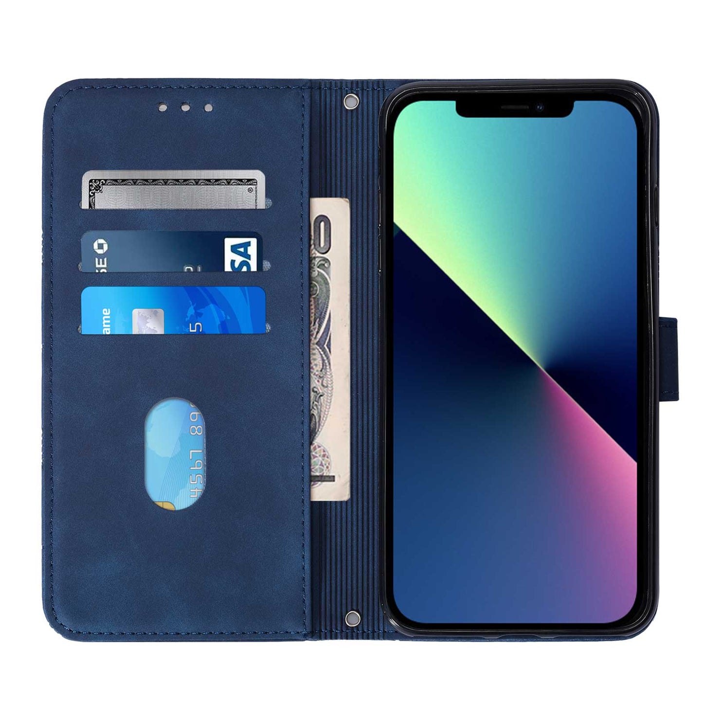 YB Imprinting Series-1 for iPhone 15 Pro Wallet Stand Leather Phone Cover Imprinted Phone Case with Hand Strap