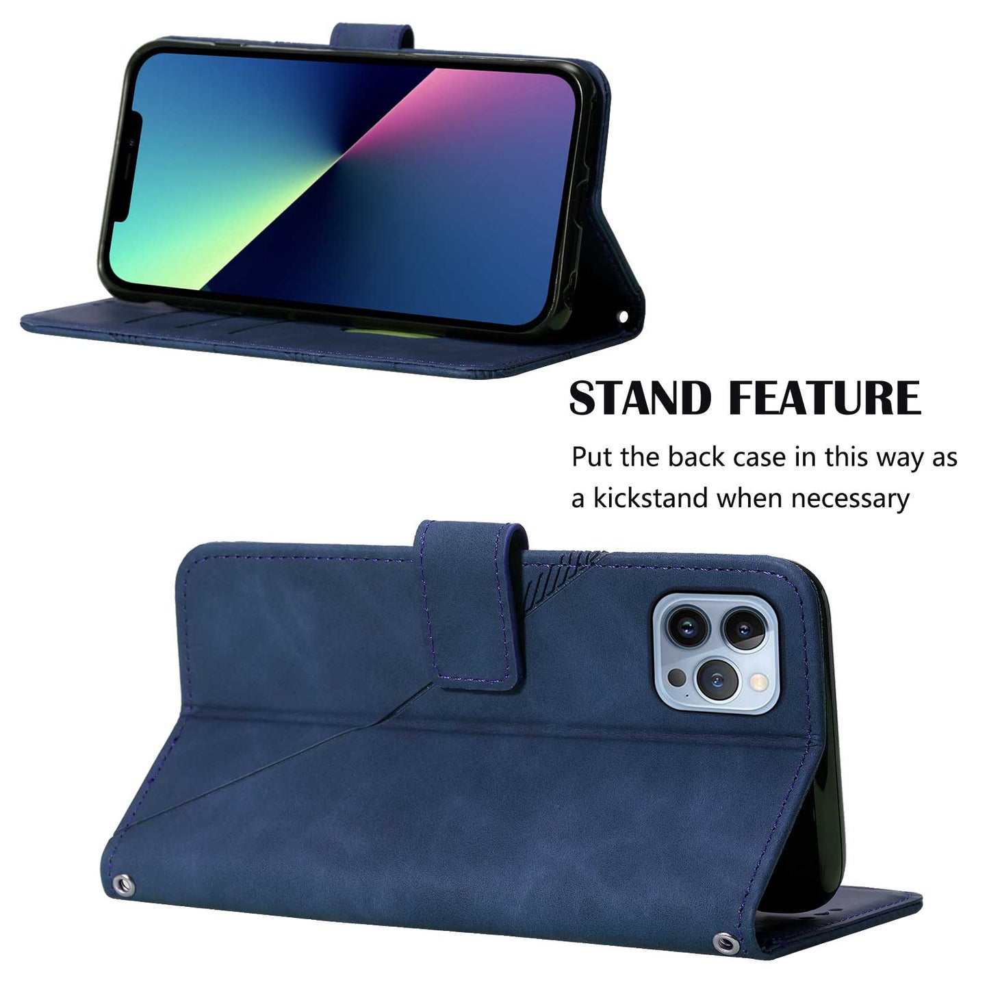 YB Imprinting Series-1 for iPhone 15 Pro Wallet Stand Leather Phone Cover Imprinted Phone Case with Hand Strap