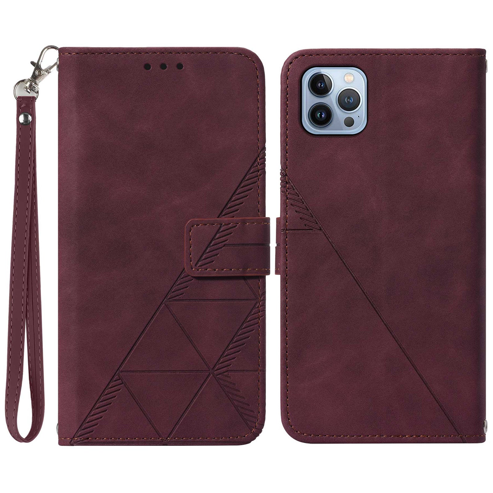 YB Imprinting Series-1 for iPhone 15 Pro Wallet Stand Leather Phone Cover Imprinted Phone Case with Hand Strap
