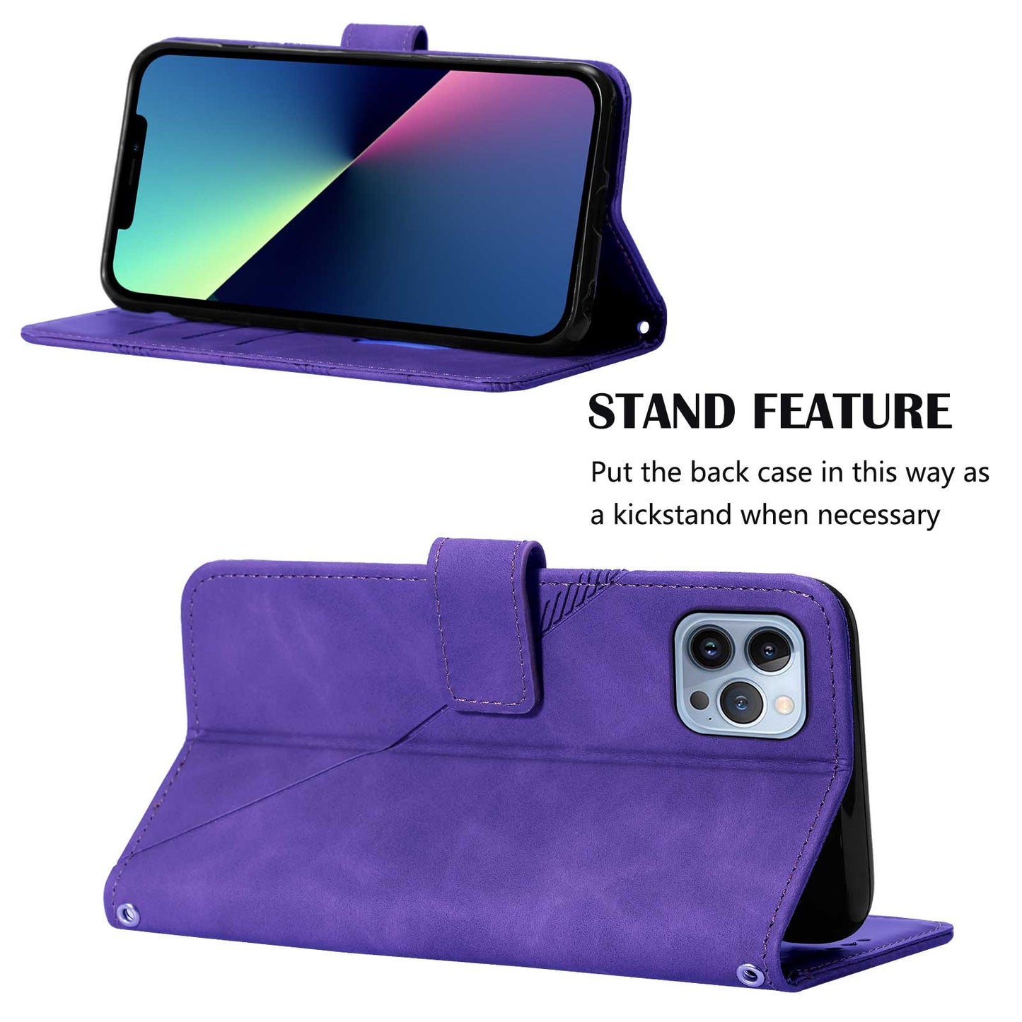YB Imprinting Series-1 for iPhone 15 Pro Wallet Stand Leather Phone Cover Imprinted Phone Case with Hand Strap