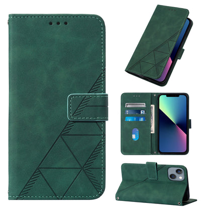 YB Imprinting Series-1 for iPhone 15 PU Leather Phone Case Imprinted Wallet Stand Cover with Hand Strap