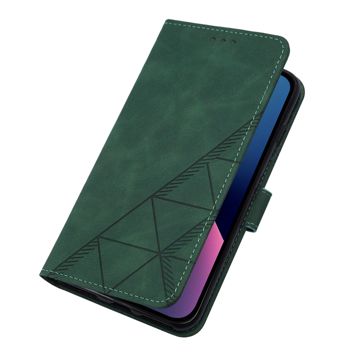 YB Imprinting Series-1 for iPhone 15 PU Leather Phone Case Imprinted Wallet Stand Cover with Hand Strap