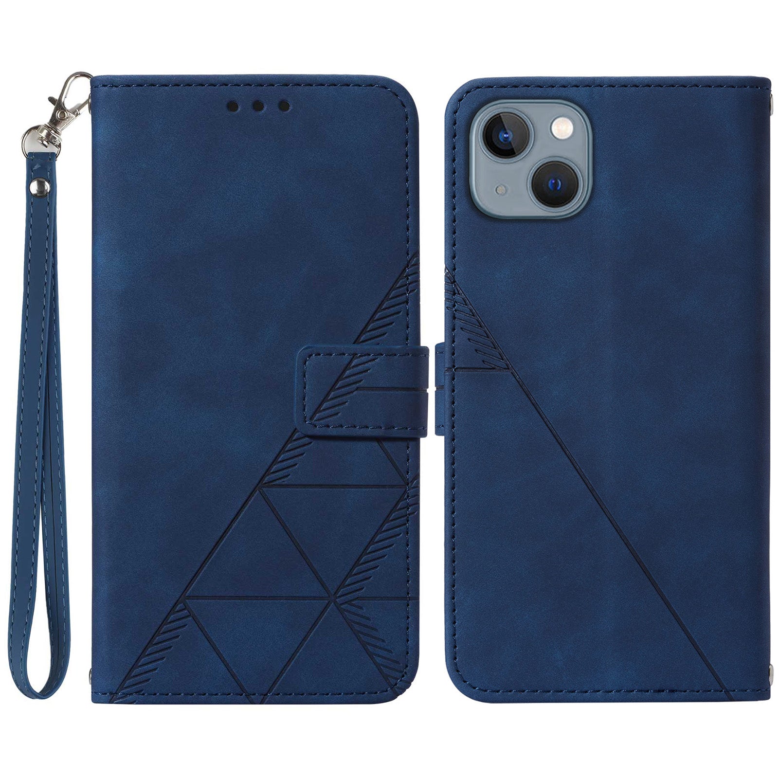 YB Imprinting Series-1 for iPhone 15 PU Leather Phone Case Imprinted Wallet Stand Cover with Hand Strap