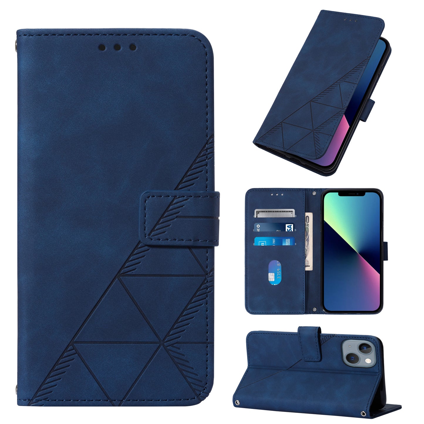 YB Imprinting Series-1 for iPhone 15 PU Leather Phone Case Imprinted Wallet Stand Cover with Hand Strap