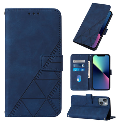 YB Imprinting Series-1 for iPhone 15 PU Leather Phone Case Imprinted Wallet Stand Cover with Hand Strap