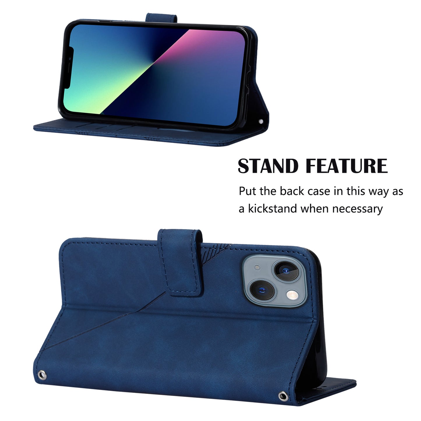 YB Imprinting Series-1 for iPhone 15 PU Leather Phone Case Imprinted Wallet Stand Cover with Hand Strap