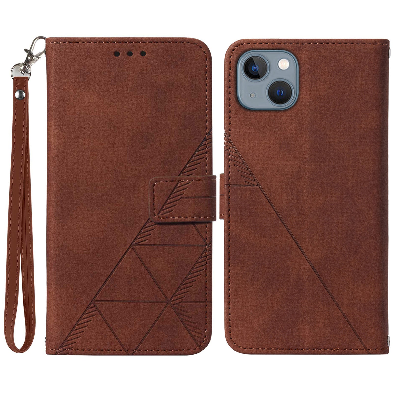 YB Imprinting Series-1 for iPhone 15 PU Leather Phone Case Imprinted Wallet Stand Cover with Hand Strap