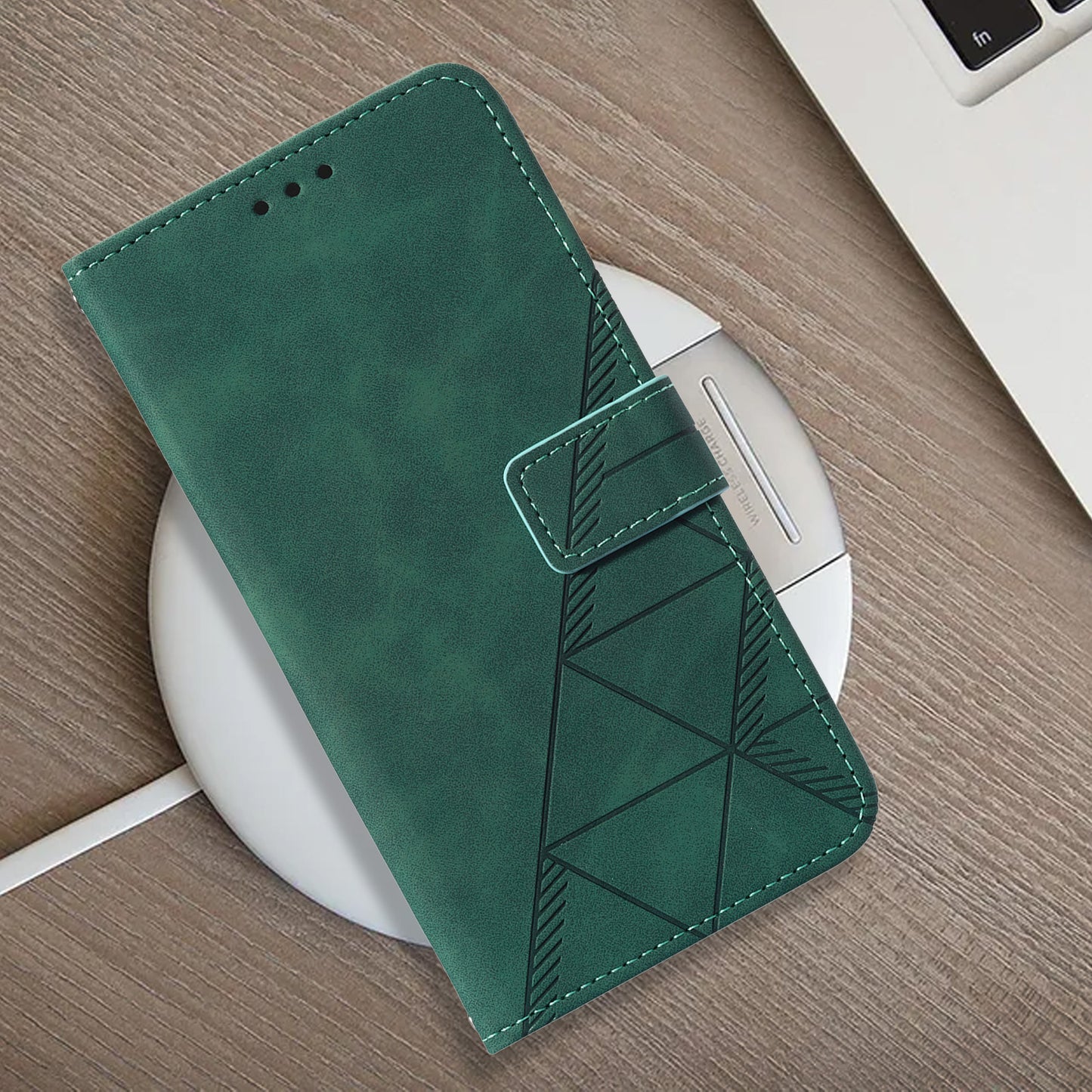 YB Imprinting Series-1 for iPhone 15 PU Leather Phone Case Imprinted Wallet Stand Cover with Hand Strap
