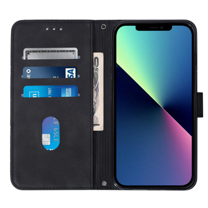 YB Imprinting Series-1 for iPhone 15 PU Leather Phone Case Imprinted Wallet Stand Cover with Hand Strap