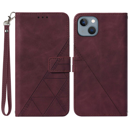 YB Imprinting Series-1 for iPhone 15 PU Leather Phone Case Imprinted Wallet Stand Cover with Hand Strap