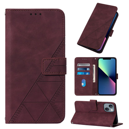 YB Imprinting Series-1 for iPhone 15 PU Leather Phone Case Imprinted Wallet Stand Cover with Hand Strap