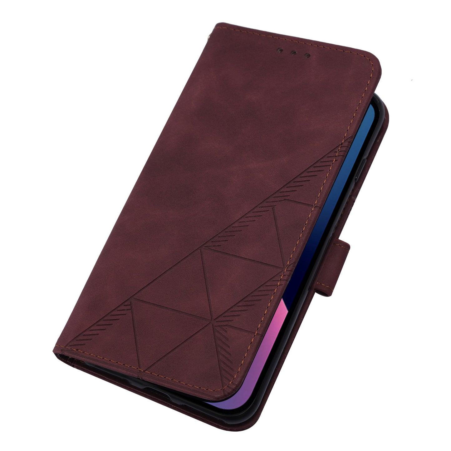 YB Imprinting Series-1 for iPhone 15 PU Leather Phone Case Imprinted Wallet Stand Cover with Hand Strap