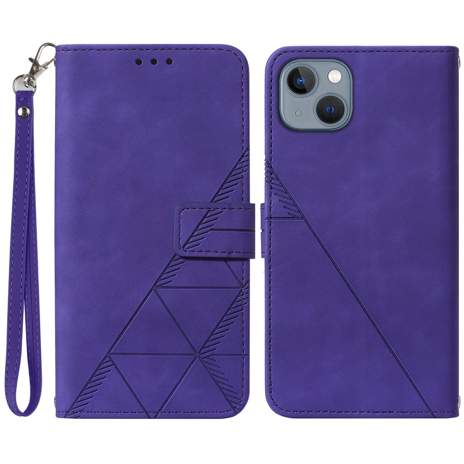 YB Imprinting Series-1 for iPhone 15 PU Leather Phone Case Imprinted Wallet Stand Cover with Hand Strap