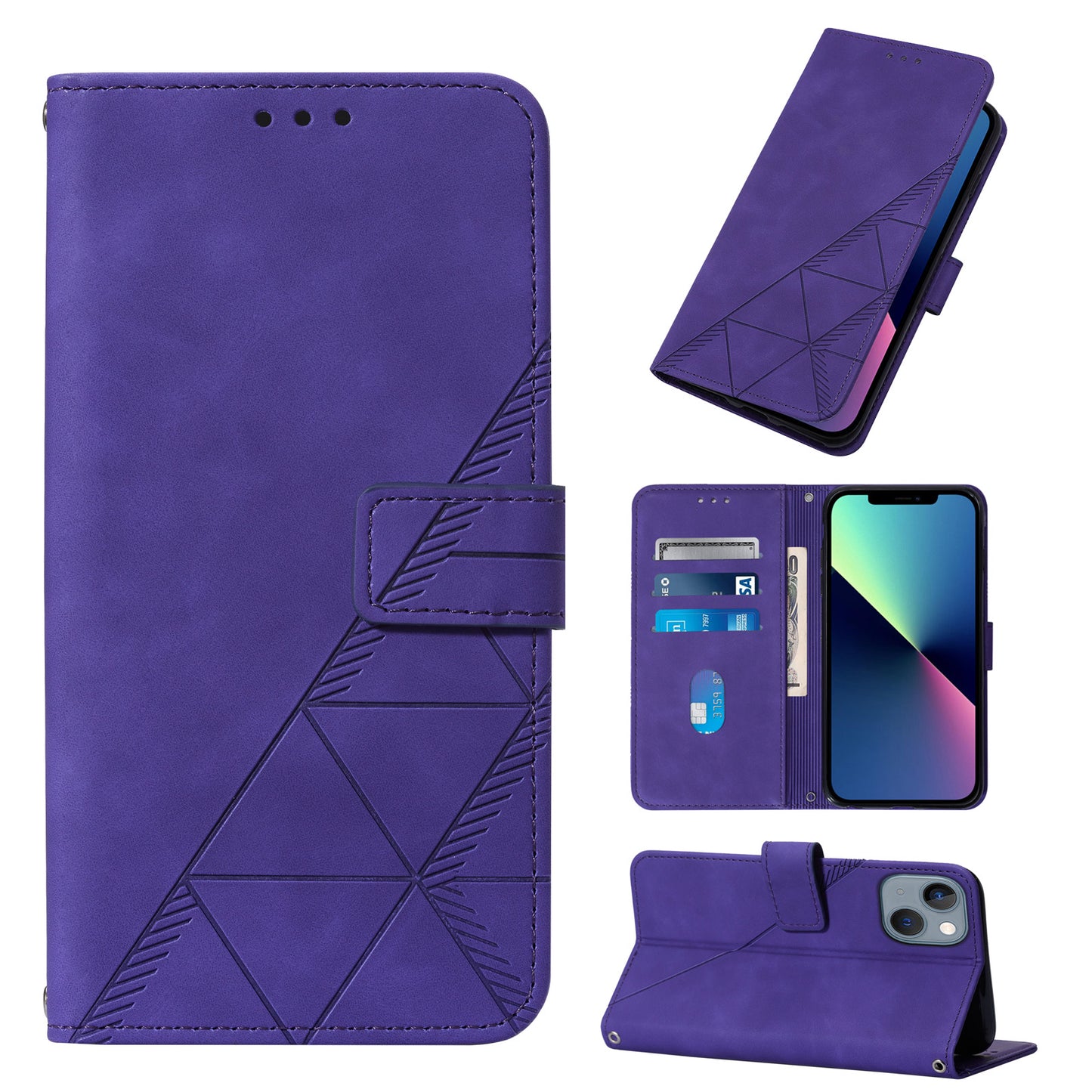 YB Imprinting Series-1 for iPhone 15 PU Leather Phone Case Imprinted Wallet Stand Cover with Hand Strap