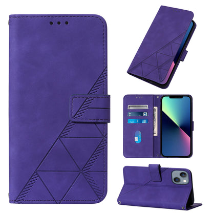 YB Imprinting Series-1 for iPhone 15 PU Leather Phone Case Imprinted Wallet Stand Cover with Hand Strap