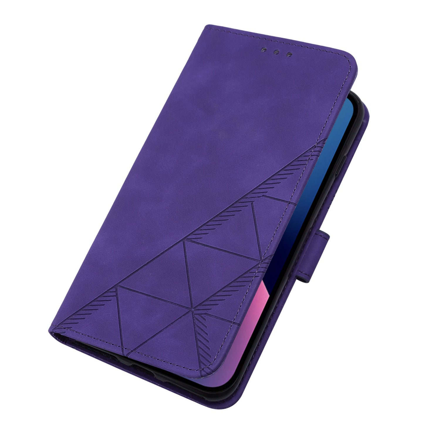 YB Imprinting Series-1 for iPhone 15 PU Leather Phone Case Imprinted Wallet Stand Cover with Hand Strap