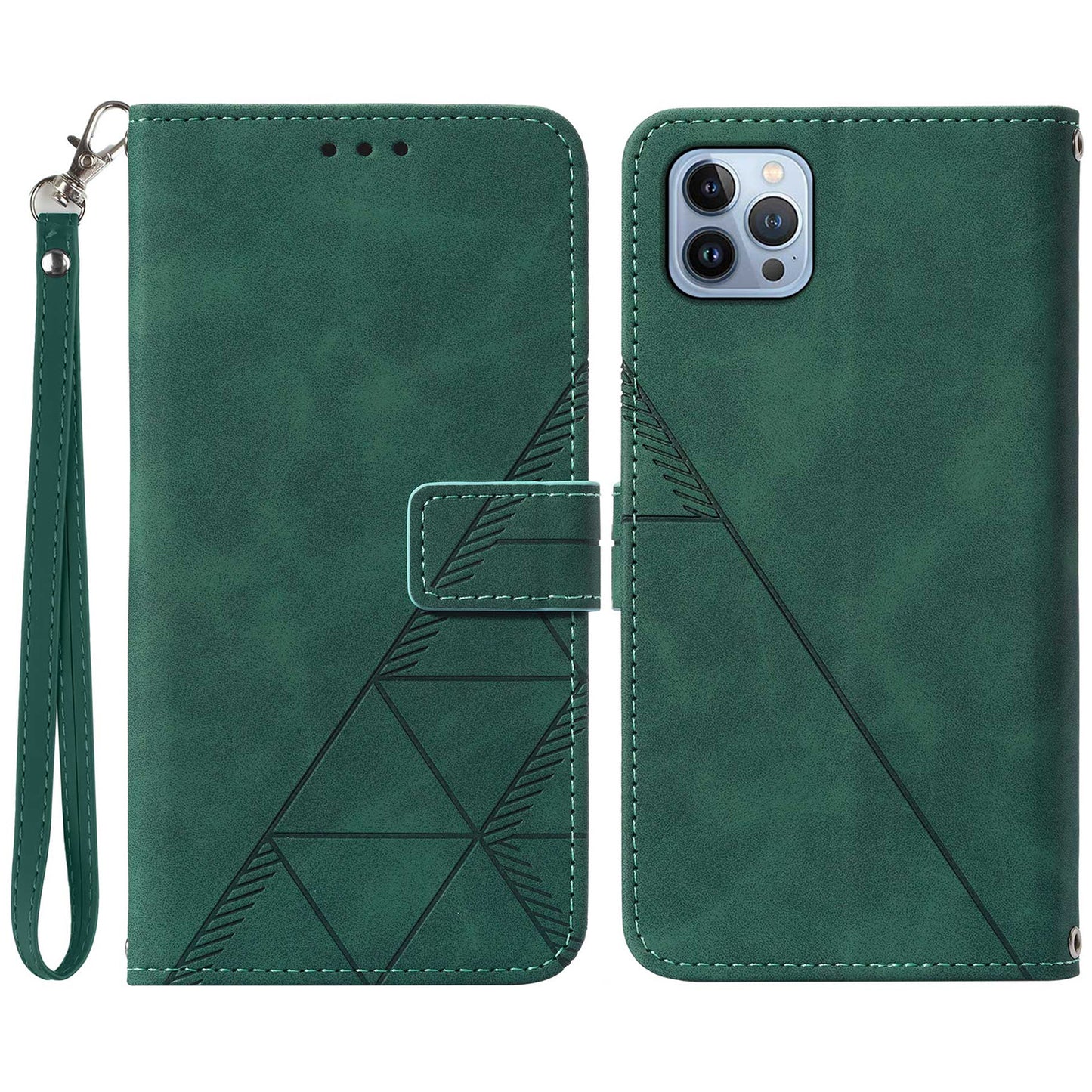 YB Imprinting Series-1 for iPhone 15 Pro Max PU Leather Phone Wallet Case Stand Imprinted Cover with Hand Strap