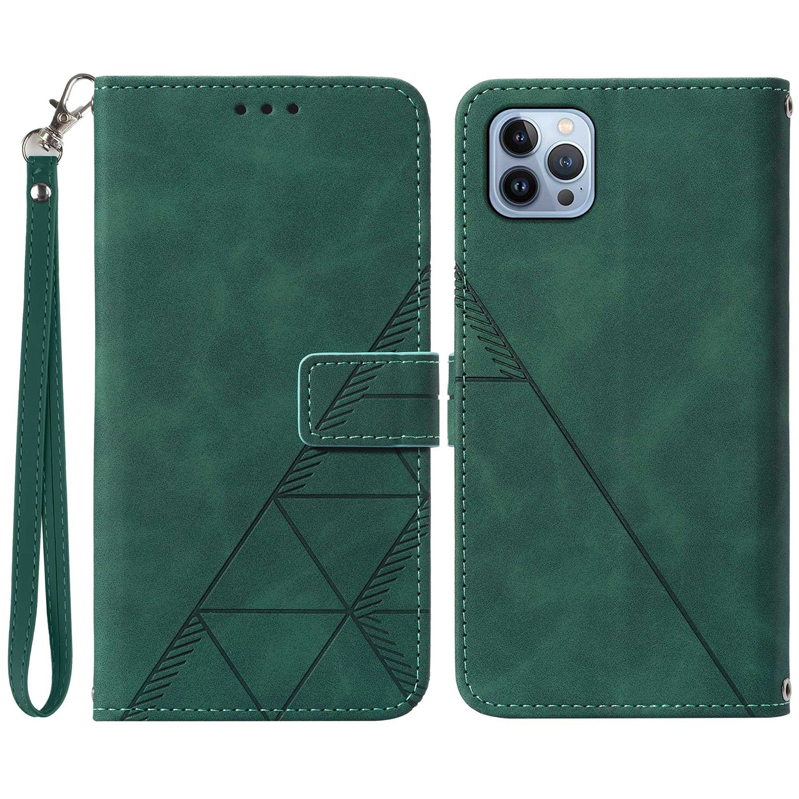YB Imprinting Series-1 for iPhone 15 Pro Max PU Leather Phone Wallet Case Stand Imprinted Cover with Hand Strap