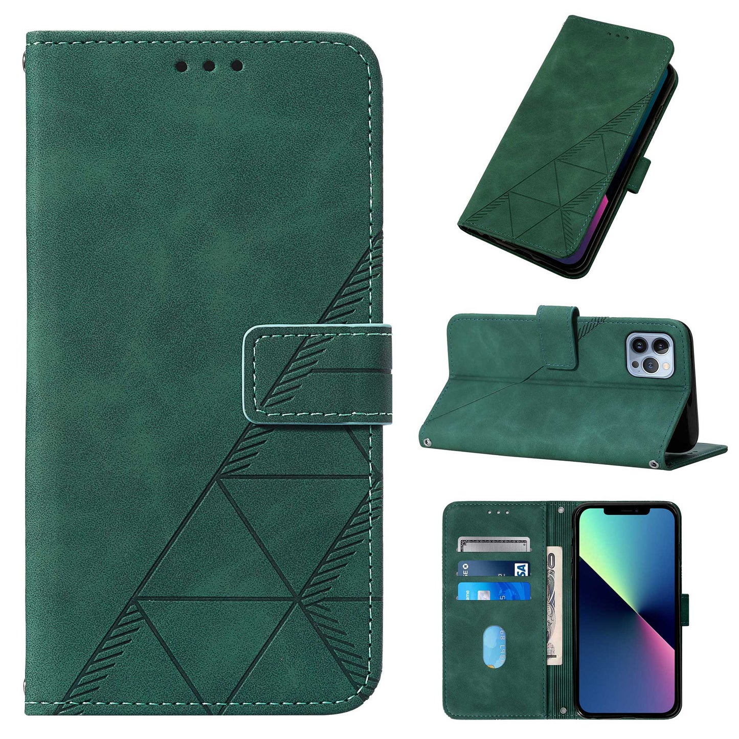 YB Imprinting Series-1 for iPhone 15 Pro Max PU Leather Phone Wallet Case Stand Imprinted Cover with Hand Strap