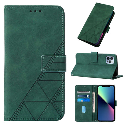 YB Imprinting Series-1 for iPhone 15 Pro Max PU Leather Phone Wallet Case Stand Imprinted Cover with Hand Strap