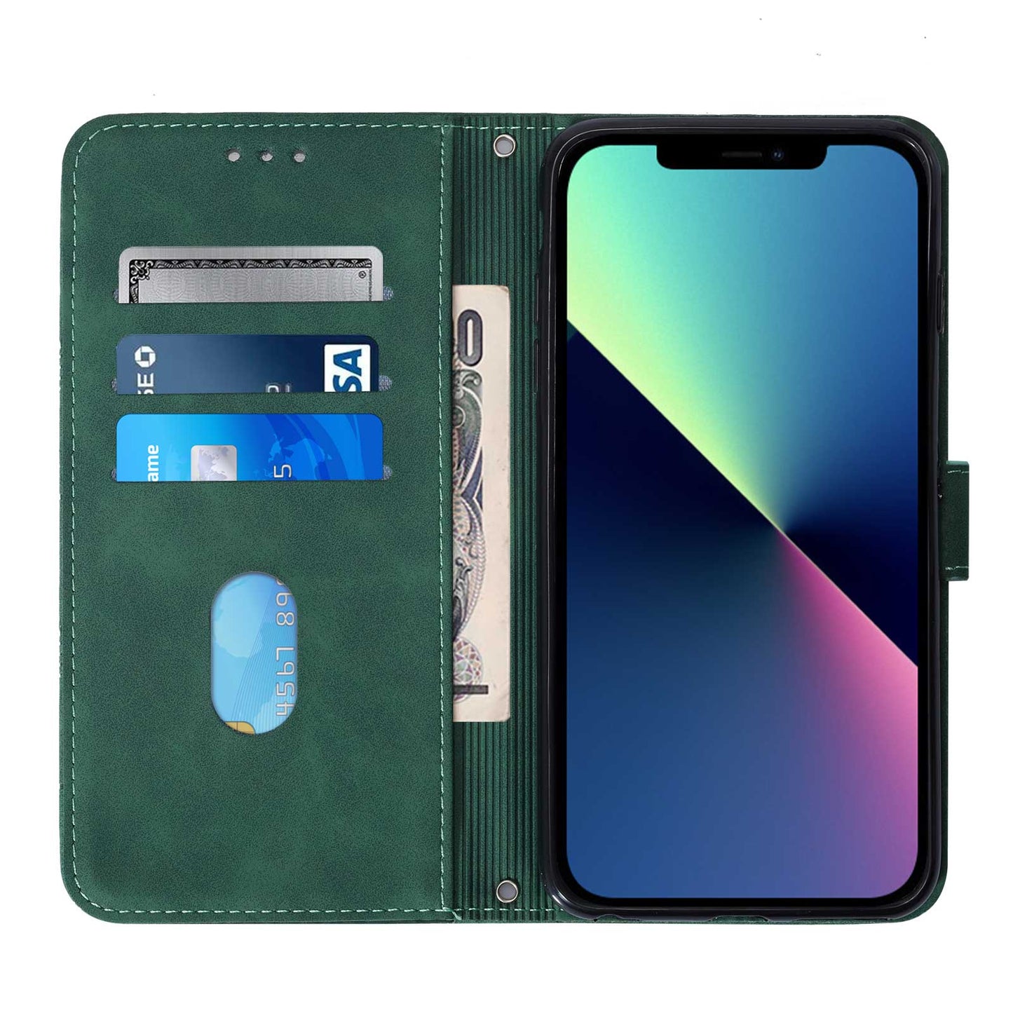 YB Imprinting Series-1 for iPhone 15 Pro Max PU Leather Phone Wallet Case Stand Imprinted Cover with Hand Strap