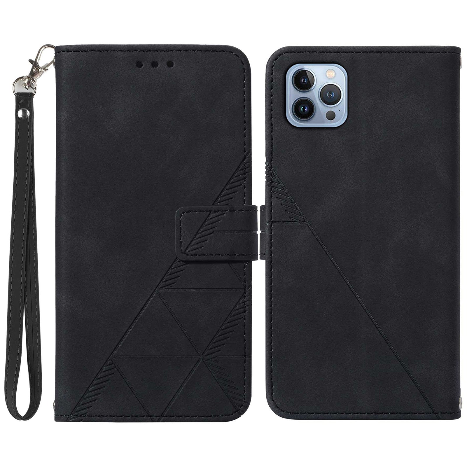 YB Imprinting Series-1 for iPhone 15 Pro Max PU Leather Phone Wallet Case Stand Imprinted Cover with Hand Strap