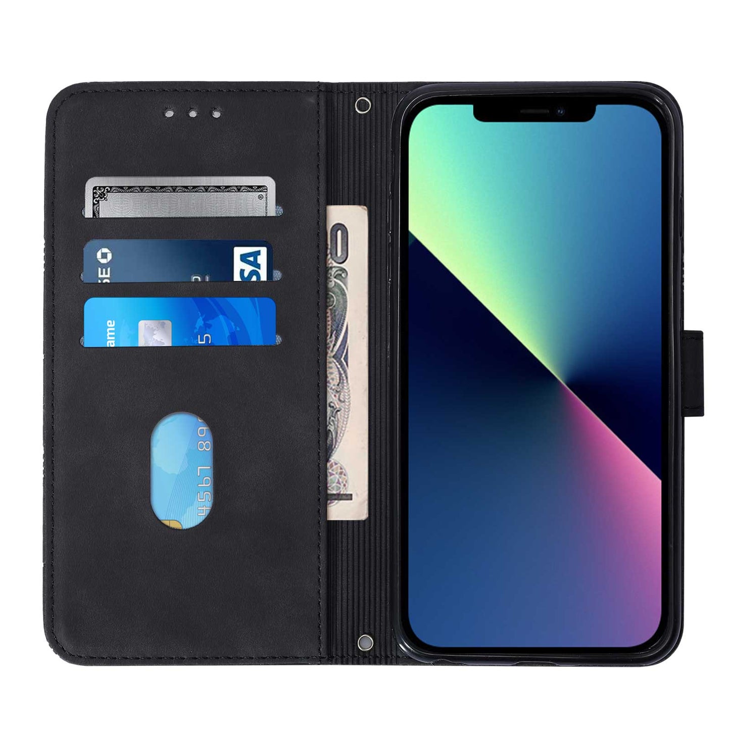 YB Imprinting Series-1 for iPhone 15 Pro Max PU Leather Phone Wallet Case Stand Imprinted Cover with Hand Strap