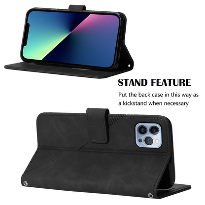 YB Imprinting Series-1 for iPhone 15 Pro Max PU Leather Phone Wallet Case Stand Imprinted Cover with Hand Strap