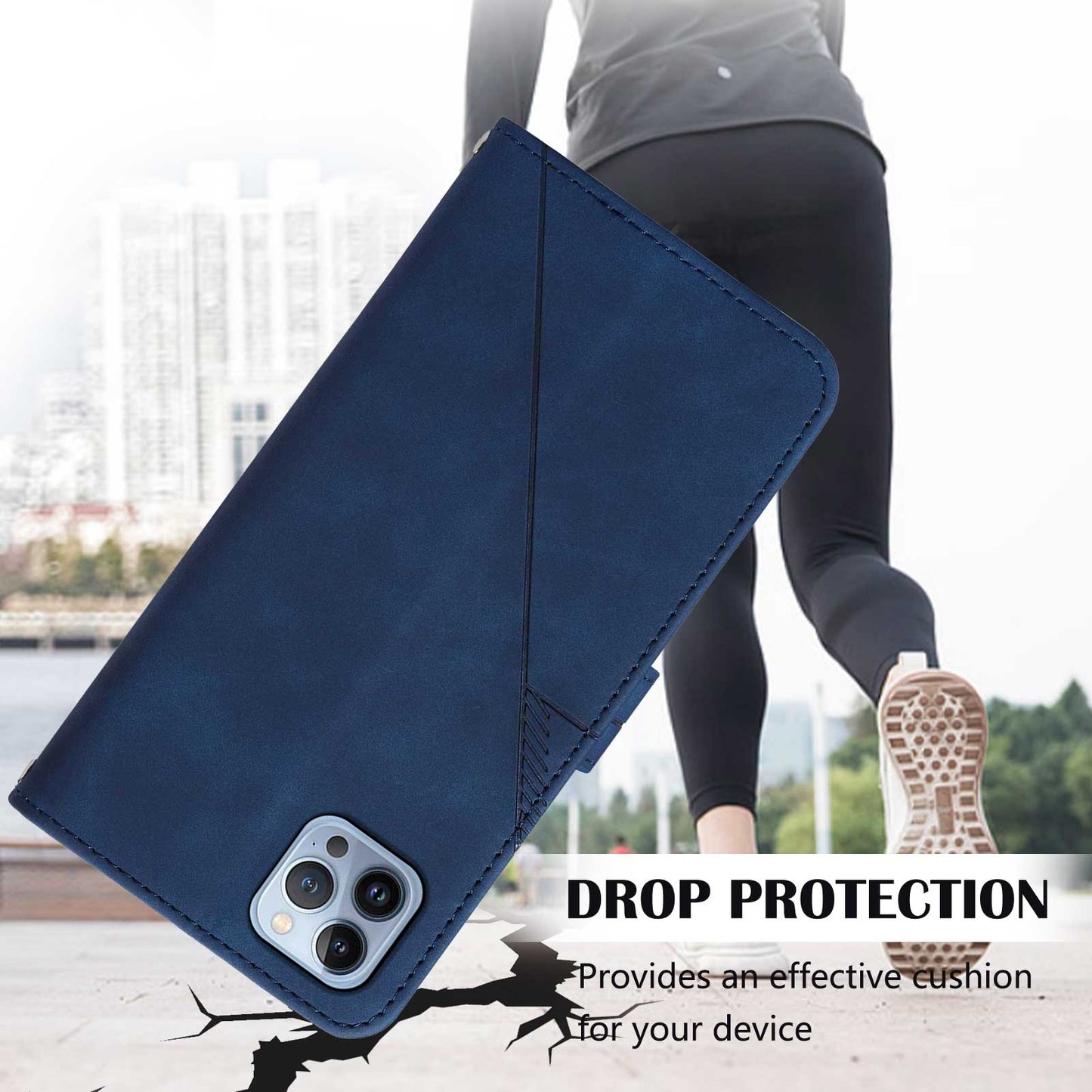 YB Imprinting Series-1 for iPhone 15 Pro Max PU Leather Phone Wallet Case Stand Imprinted Cover with Hand Strap