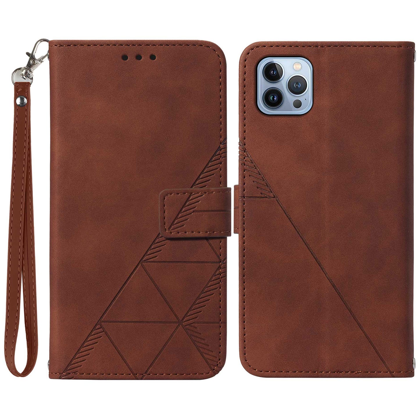 YB Imprinting Series-1 for iPhone 15 Pro Max PU Leather Phone Wallet Case Stand Imprinted Cover with Hand Strap
