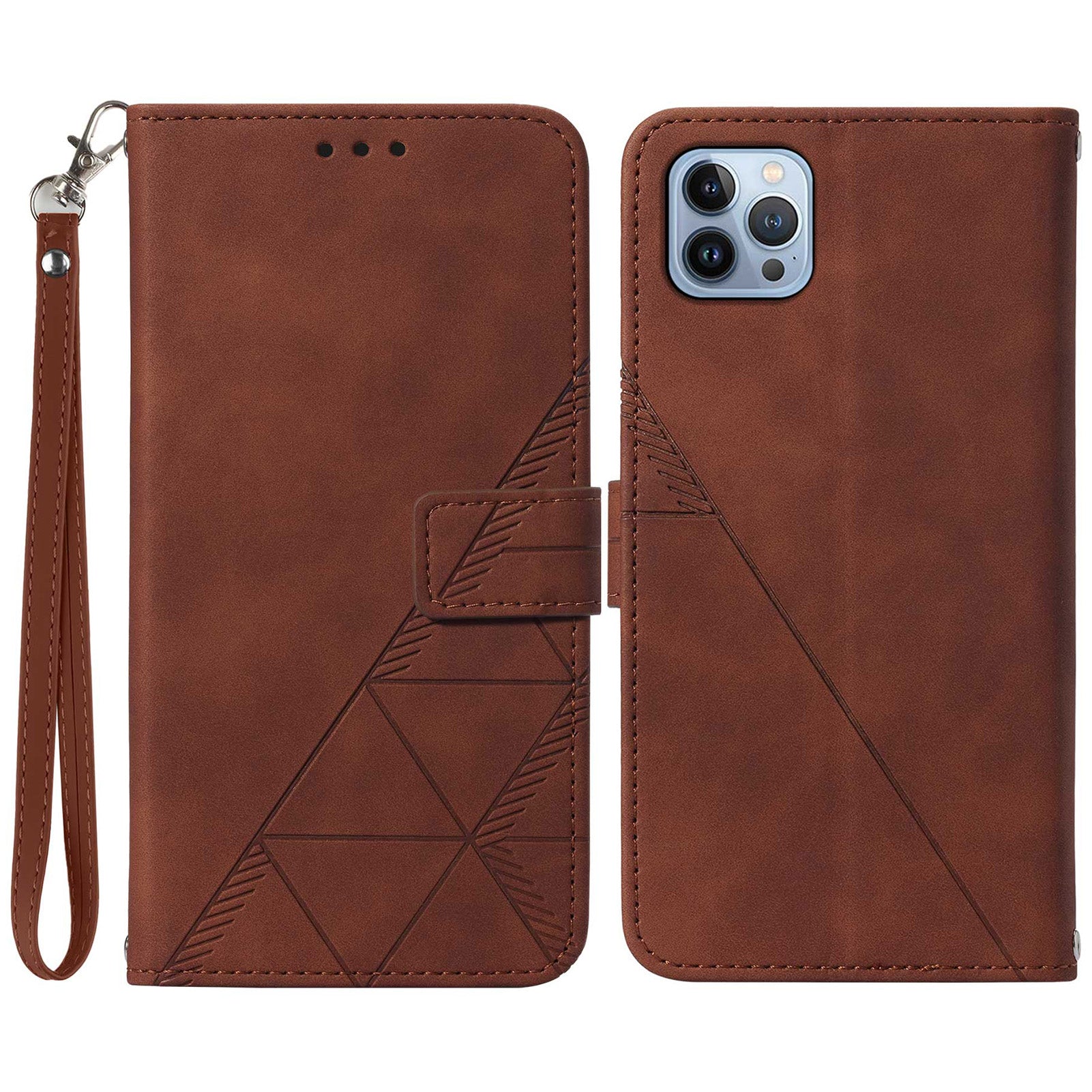 YB Imprinting Series-1 for iPhone 15 Pro Max PU Leather Phone Wallet Case Stand Imprinted Cover with Hand Strap