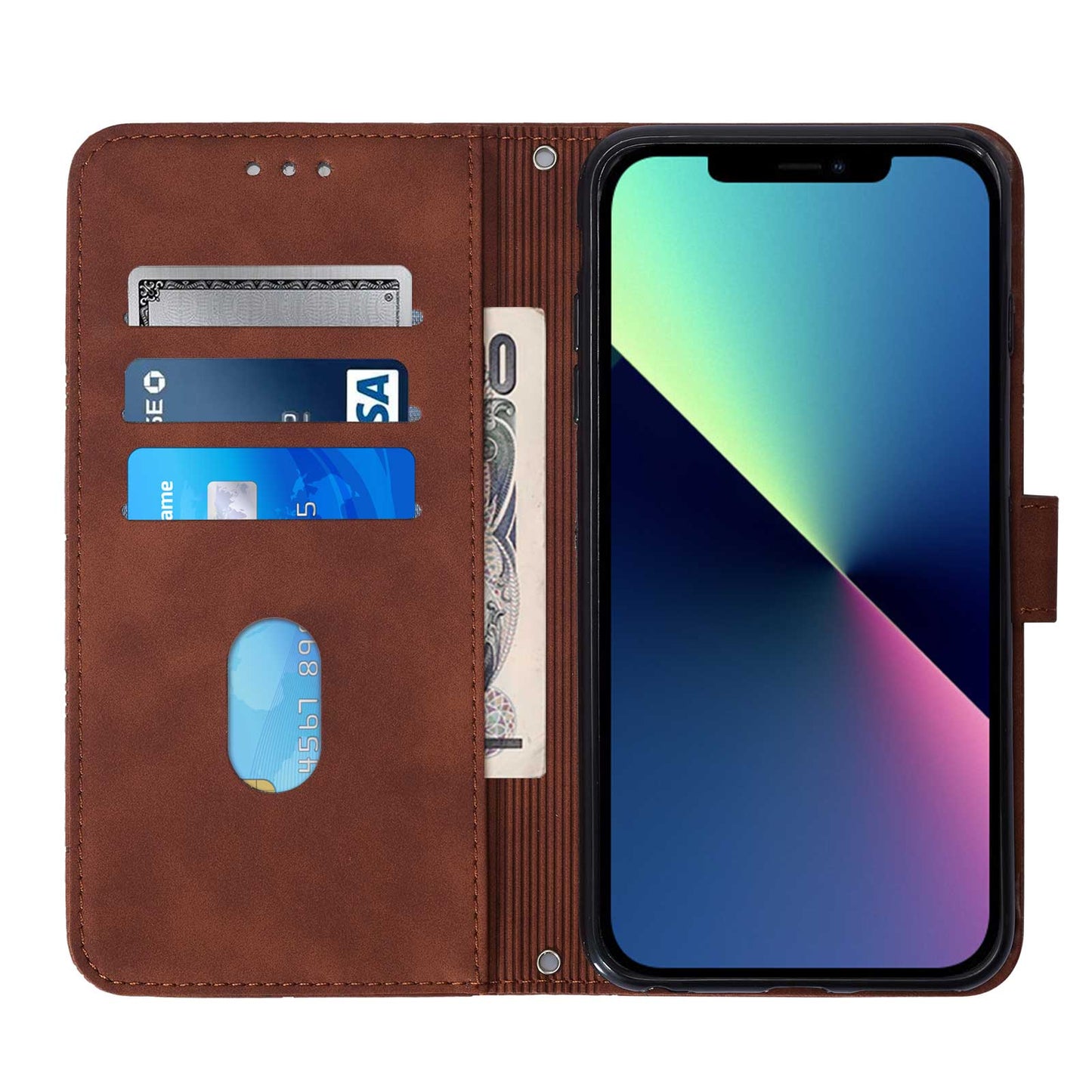 YB Imprinting Series-1 for iPhone 15 Pro Max PU Leather Phone Wallet Case Stand Imprinted Cover with Hand Strap
