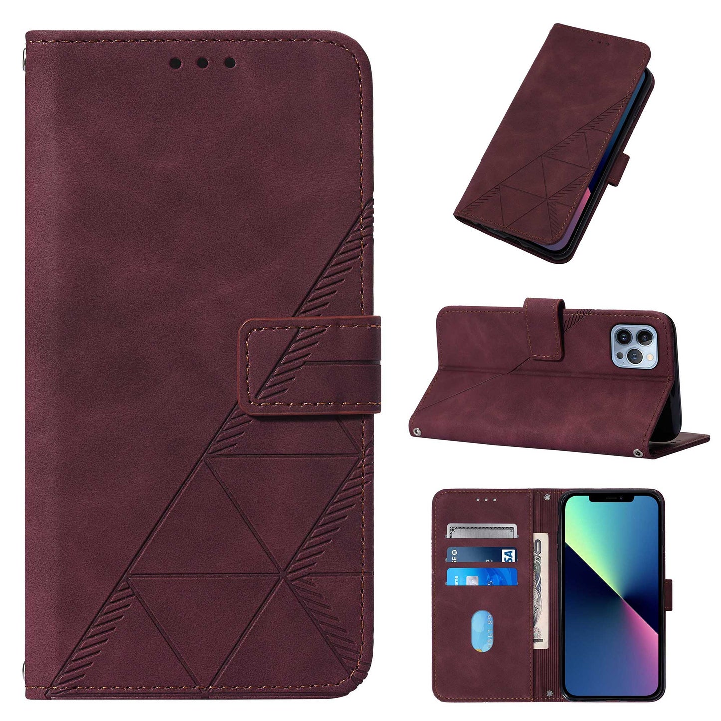 YB Imprinting Series-1 for iPhone 15 Pro Max PU Leather Phone Wallet Case Stand Imprinted Cover with Hand Strap