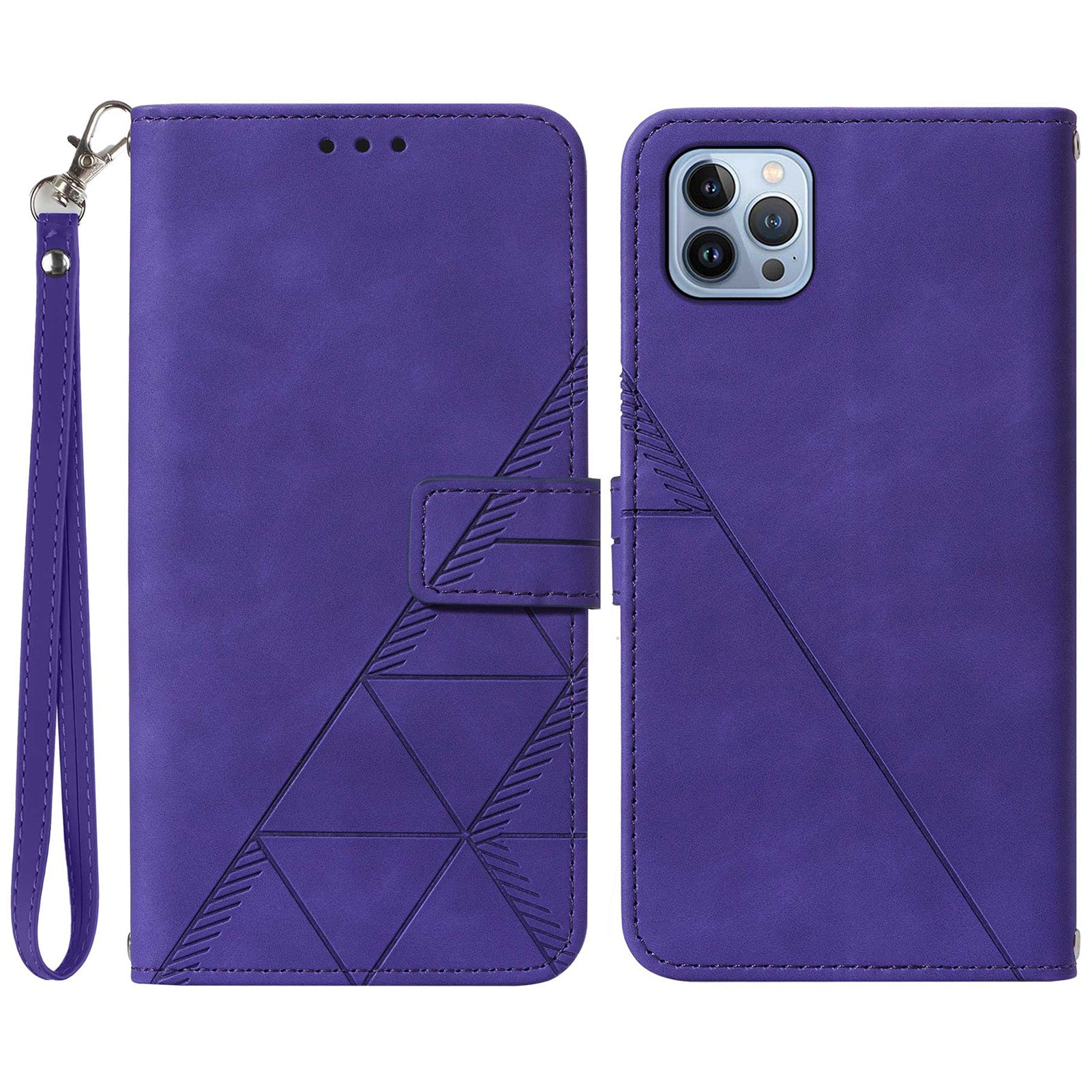 YB Imprinting Series-1 for iPhone 15 Pro Max PU Leather Phone Wallet Case Stand Imprinted Cover with Hand Strap