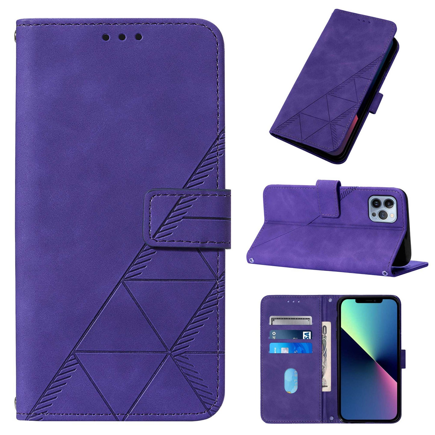 YB Imprinting Series-1 for iPhone 15 Pro Max PU Leather Phone Wallet Case Stand Imprinted Cover with Hand Strap