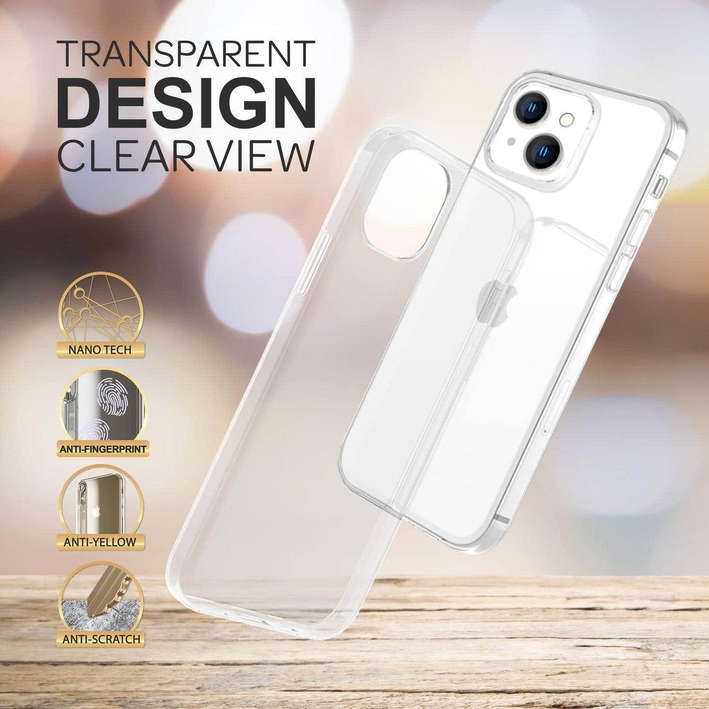 Anti-fingerprint Phone Cover for iPhone 15 Plus , Transparent Flexible TPU Phone Back Case