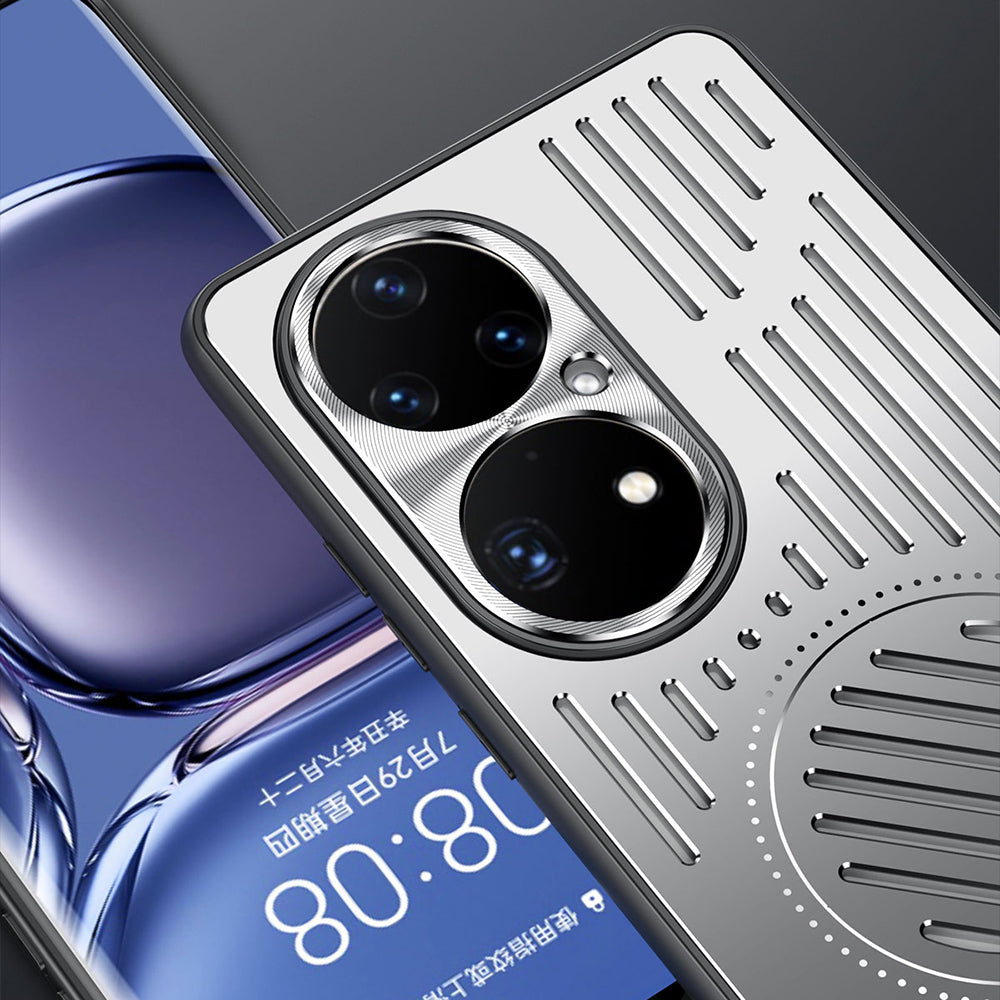 For Huawei P50 Pro 4G Magnetic Phone Case Hollow Heat Dissipation TPU + Aluminum Alloy Back Cover