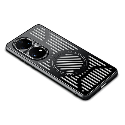 For Huawei P50 Pro 4G Magnetic Phone Case Hollow Heat Dissipation TPU + Aluminum Alloy Back Cover